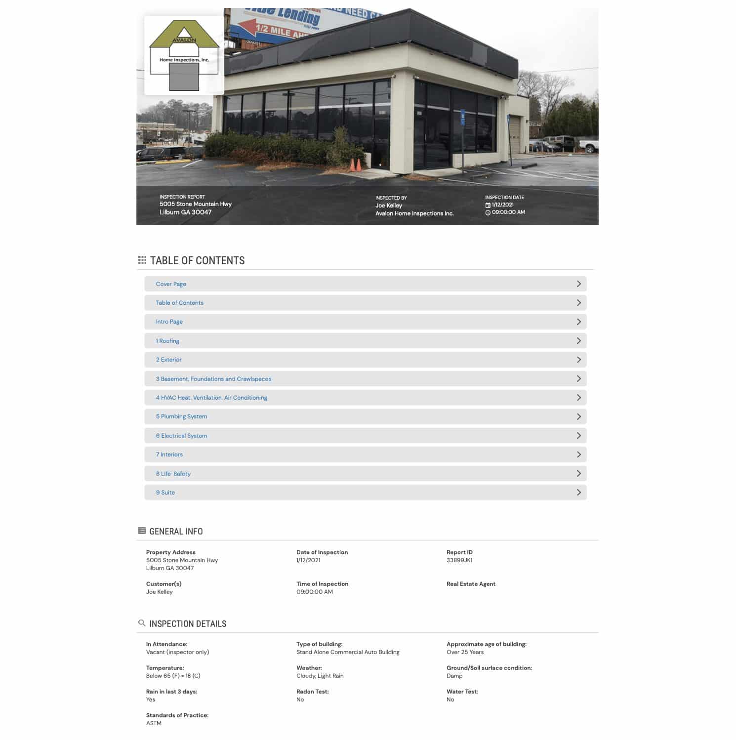 Commercial Inspection Sample Report