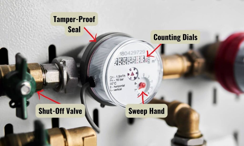 Typical water meter features and where they're located