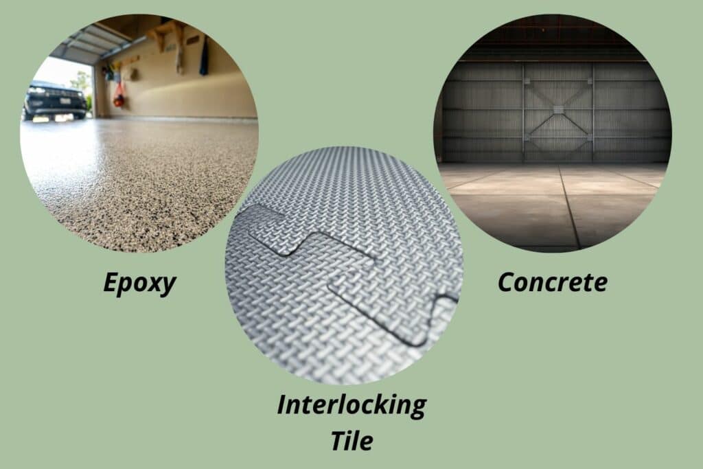 Examples of garage floor types with varying clean styles