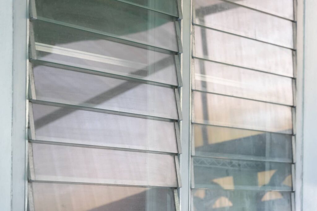 Example of the style of jalousie windows and the uniform glass panes.
