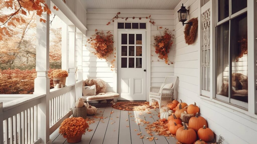 The steps from boring to cozy front porch are easy when you use seasonal aspects.