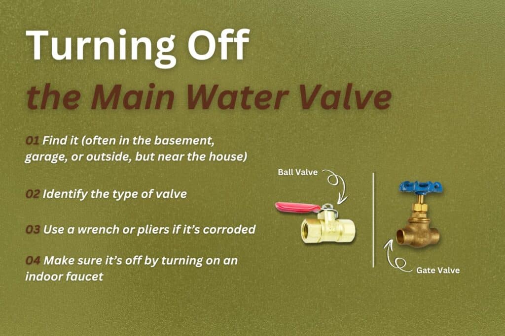 how to find and shut on or off the main water valve
